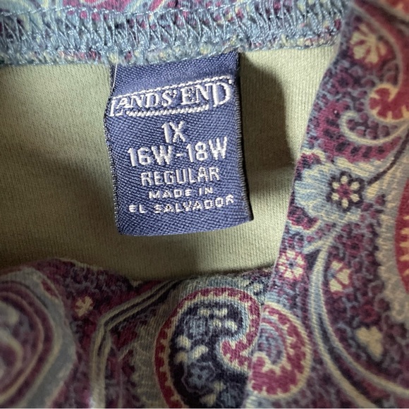 Lands End Turtleneck Women's 1X (16W-18W) Blue Purple Paisley Thermal Vintage - Picture 5 of 9